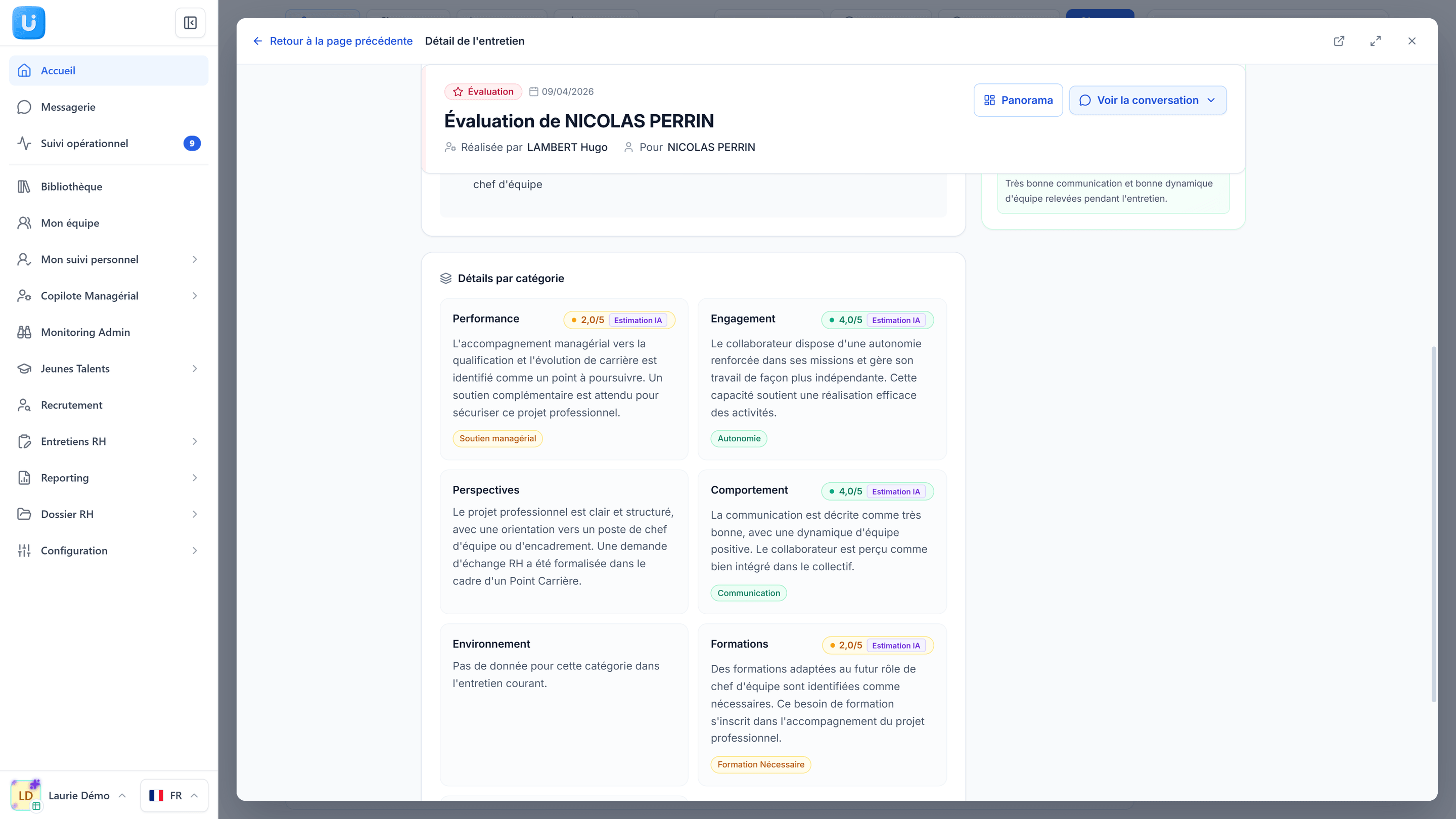 Notes estimées par l'IA, catégorie par catégorie