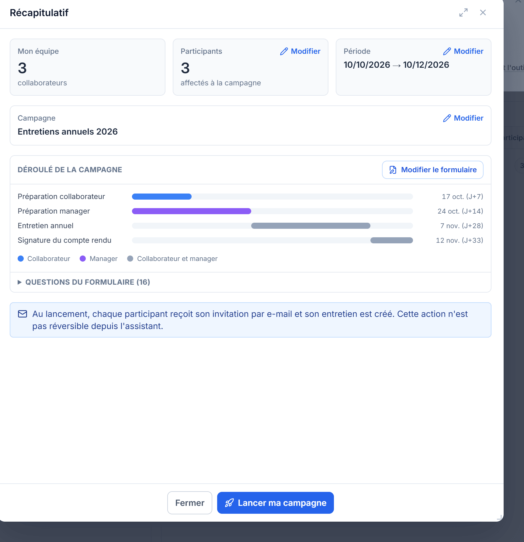 Le récapitulatif avant lancement