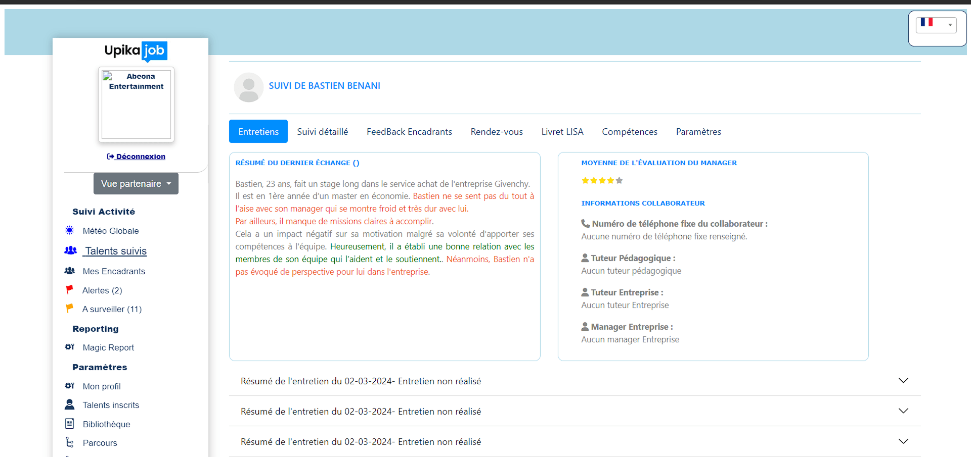 Fiche de suivi d'un alternant